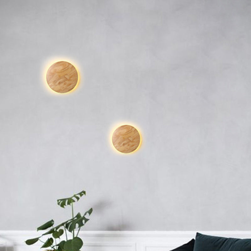 Round Iron Wood Living Wall Lamp