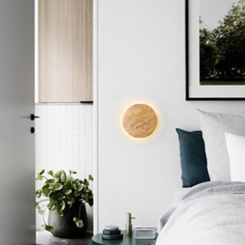 Round Iron Wood Living Wall Lamp