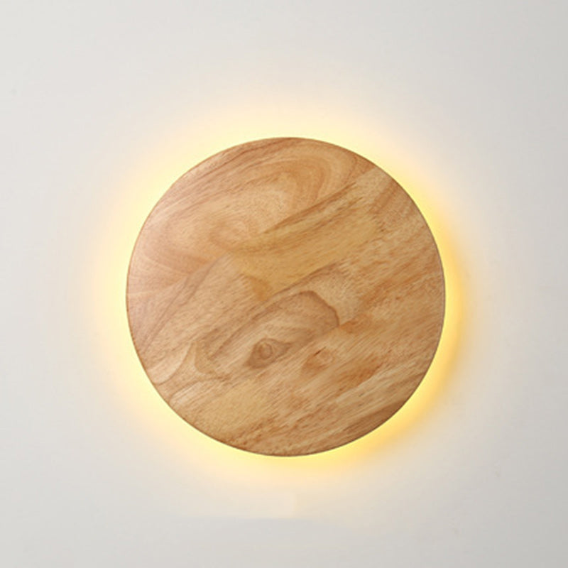 Round Iron Wood Living Wall Lamp