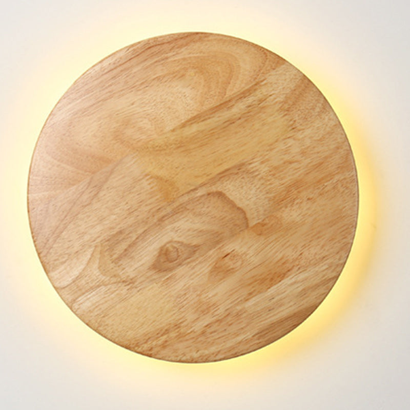 Round Iron Wood Living Wall Lamp