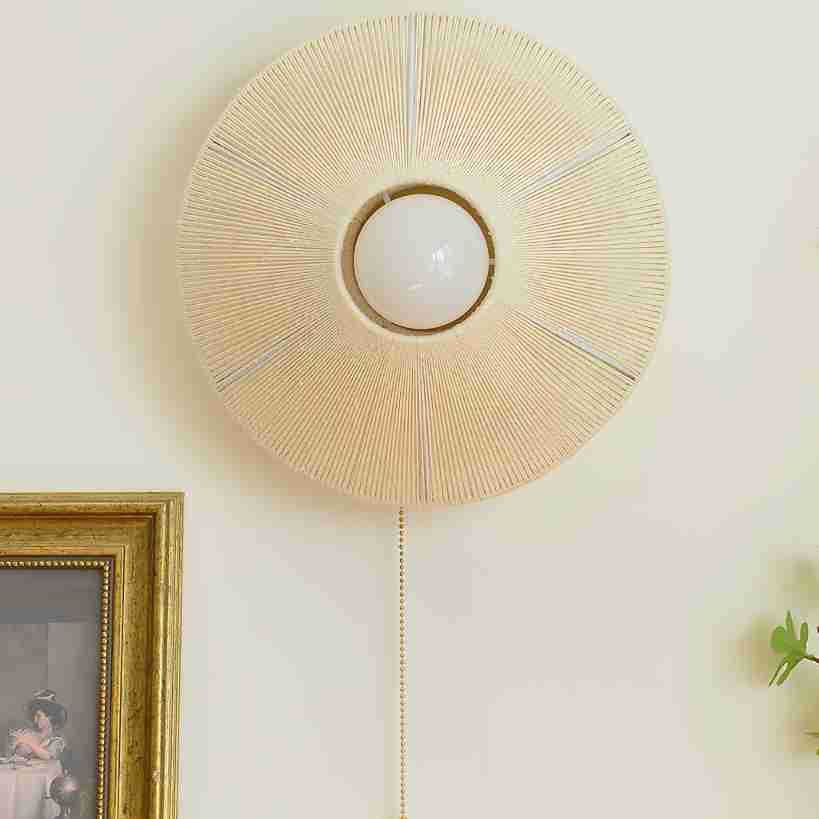 Round Iron Rattan Living Wall Lamp