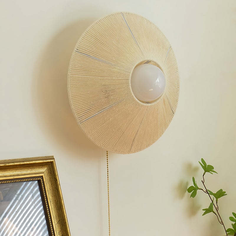 Round Iron Rattan Living Wall Lamp