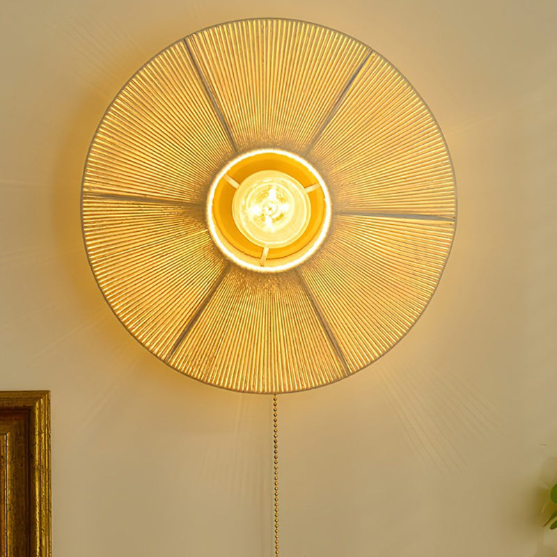 Round Iron Rattan Living Wall Lamp
