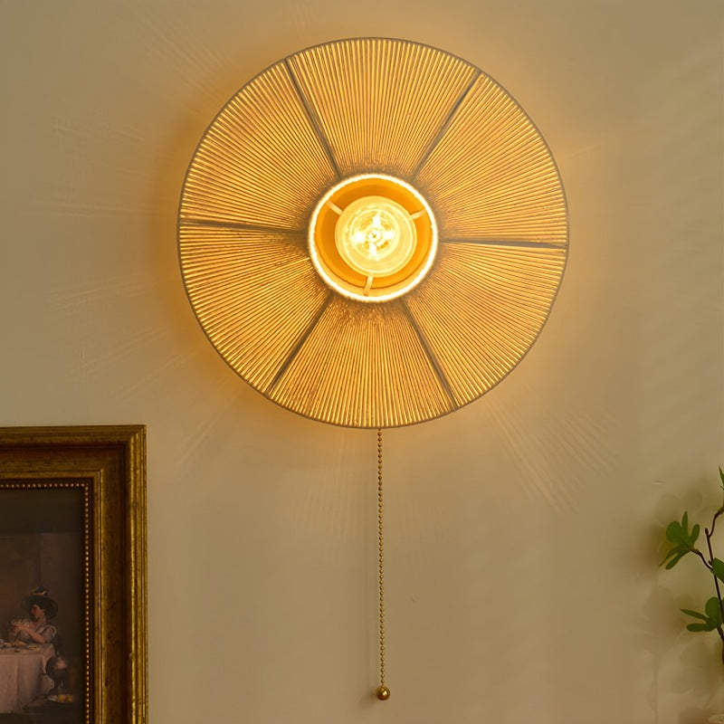 Round Iron Rattan Living Wall Lamp