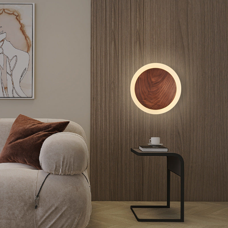 Round Wood Acrylic Living Wall Lamp