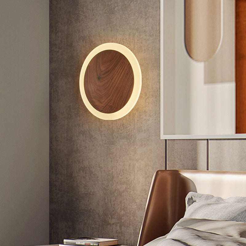 Round Wood Acrylic Living Wall Lamp