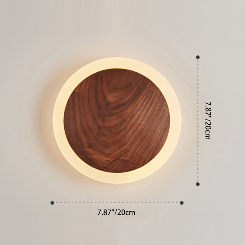 Round Wood Acrylic Living Wall Lamp