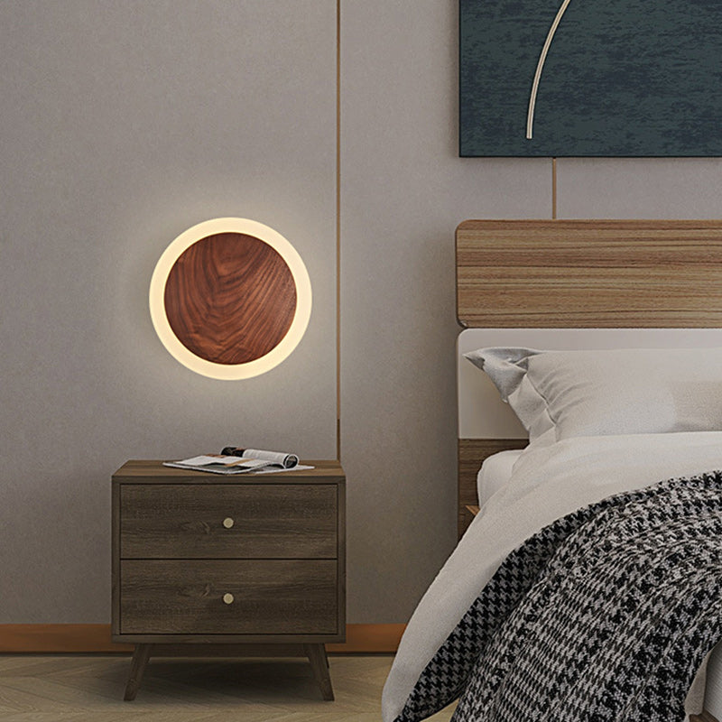 Round Wood Acrylic Living Wall Lamp