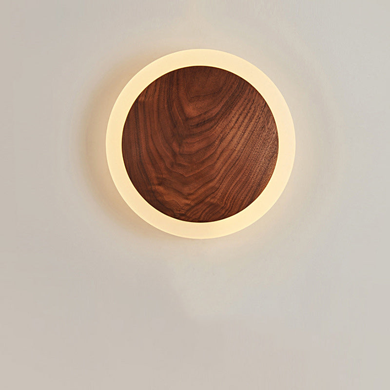 Round Wood Acrylic Living Wall Lamp