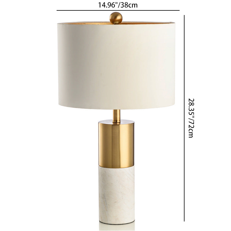 Cylinder Marble Fabric Living Table Lamp