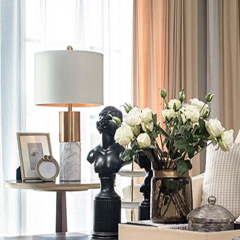 Cylinder Marble Fabric Living Table Lamp