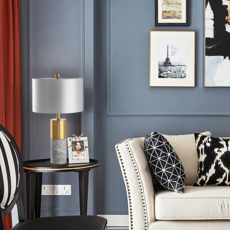 Cylinder Marble Fabric Living Table Lamp