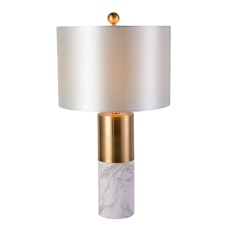 Cylinder Marble Fabric Living Table Lamp