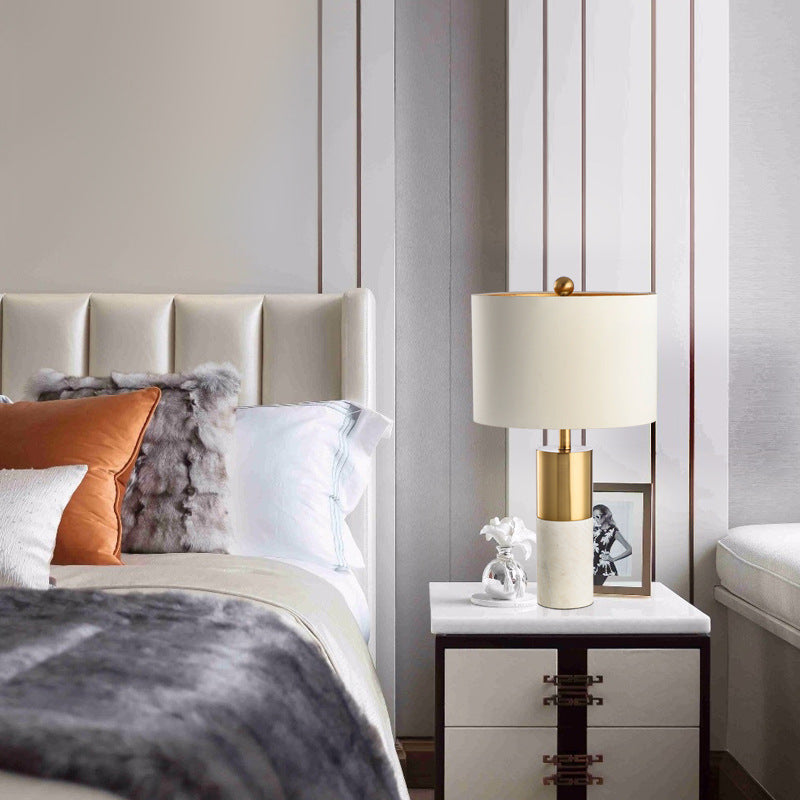Cylinder Marble Fabric Living Table Lamp