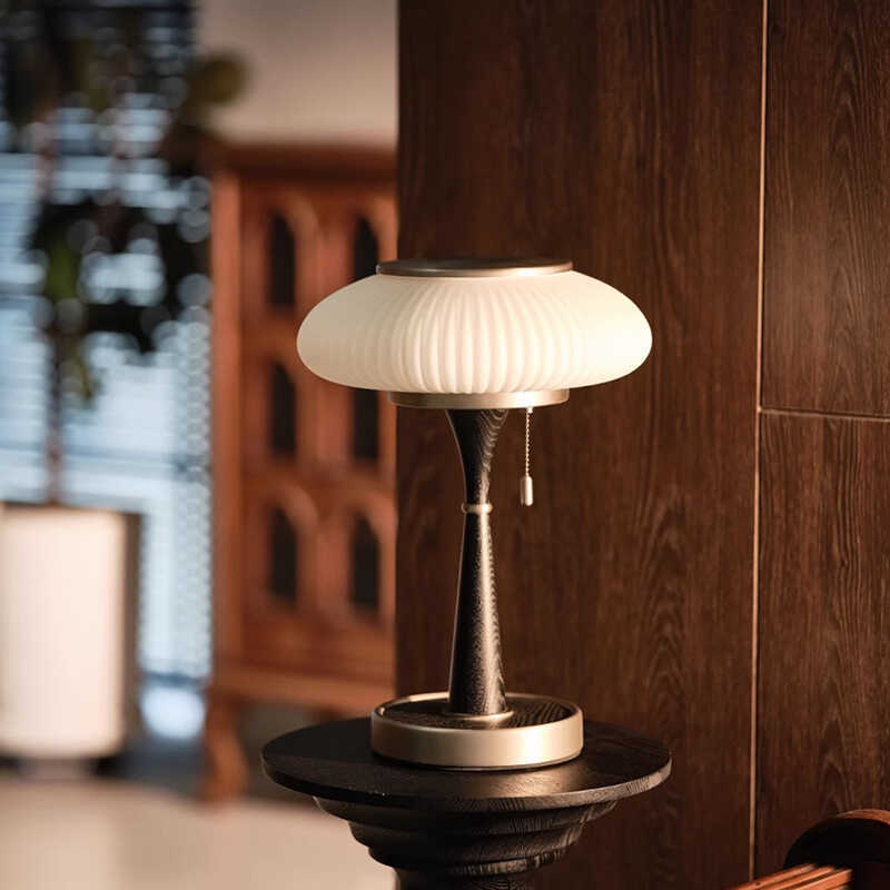 Oval Iron Wood Glass Table Lamp
