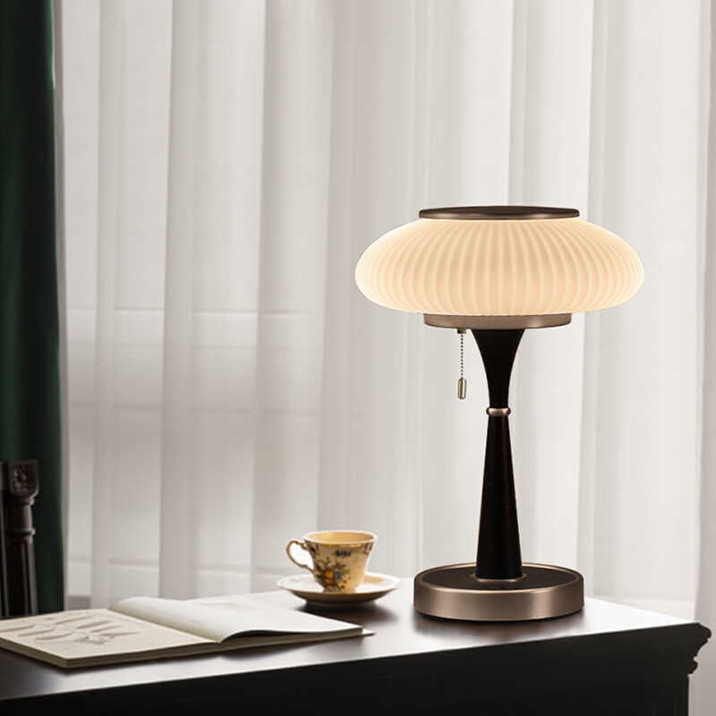 Oval Iron Wood Glass Table Lamp