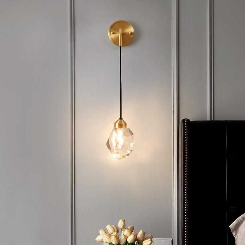 Round Copper Crystal Living Wall Lamp