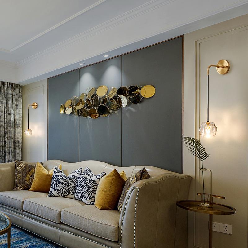 Round Copper Crystal Living Wall Lamp