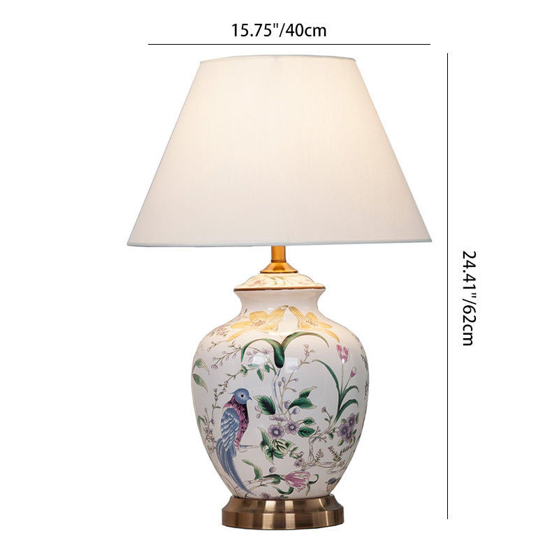 Drum Copper Ceramic Fabric Table Lamp