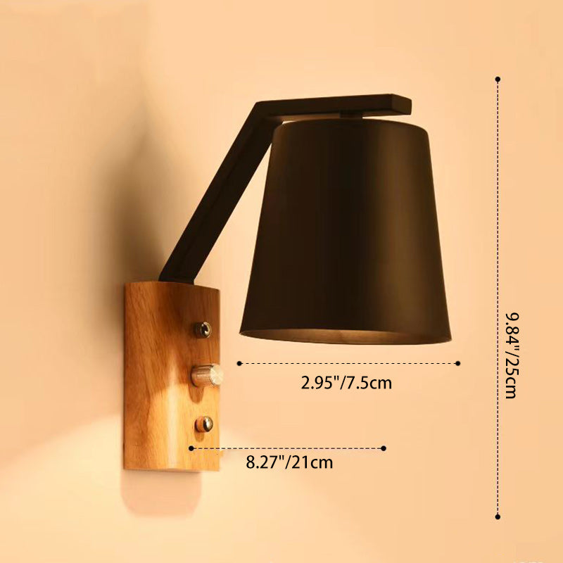 Drum Wood Glass Living Wall Lamp