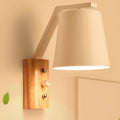 Drum Wood Glass Living Wall Lamp