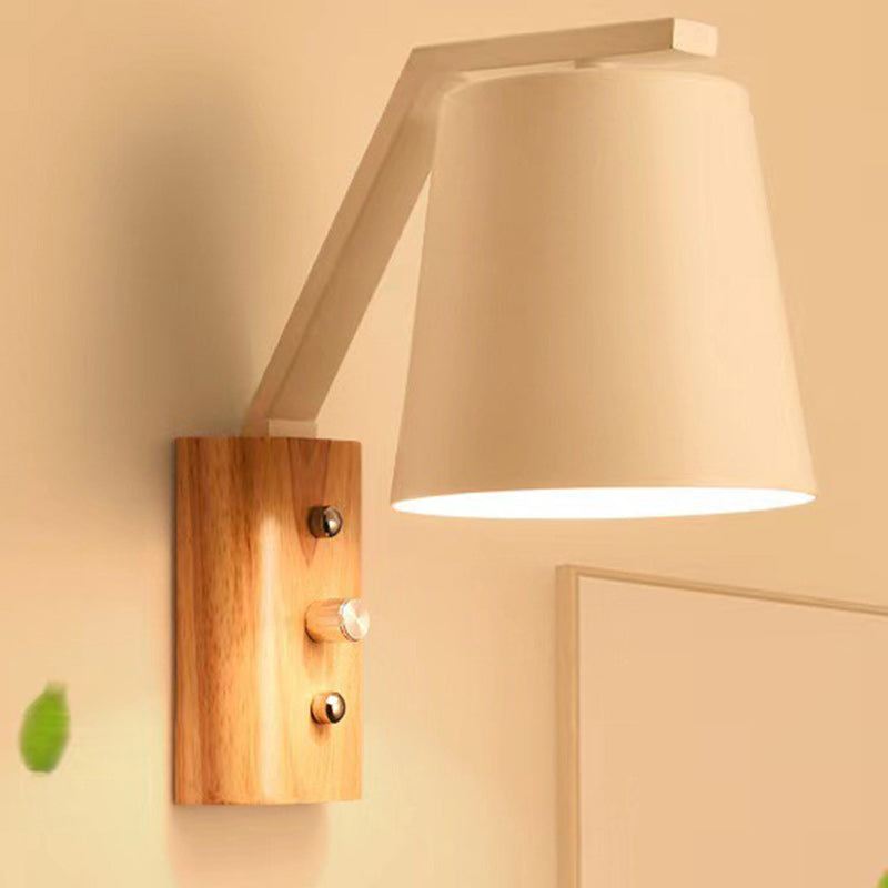 Drum Wood Glass Living Wall Lamp