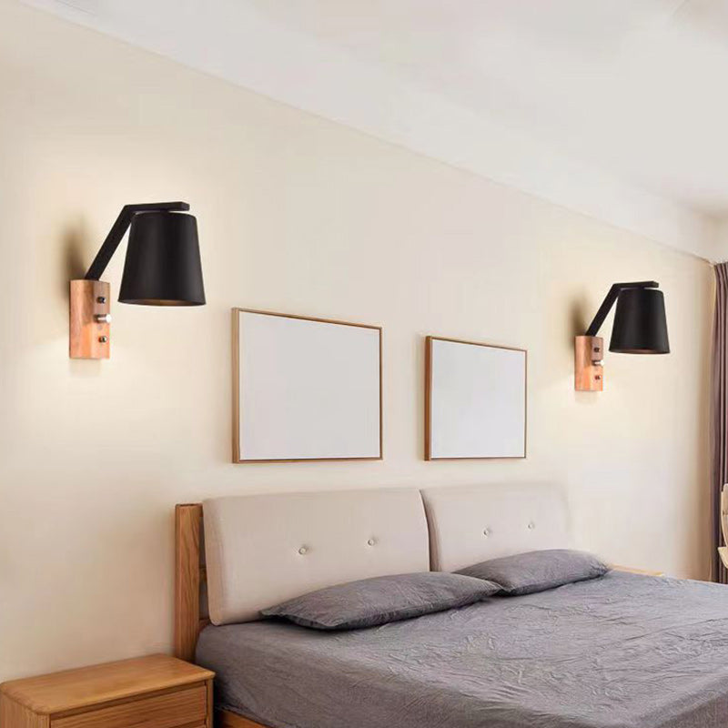 Drum Wood Glass Living Wall Lamp