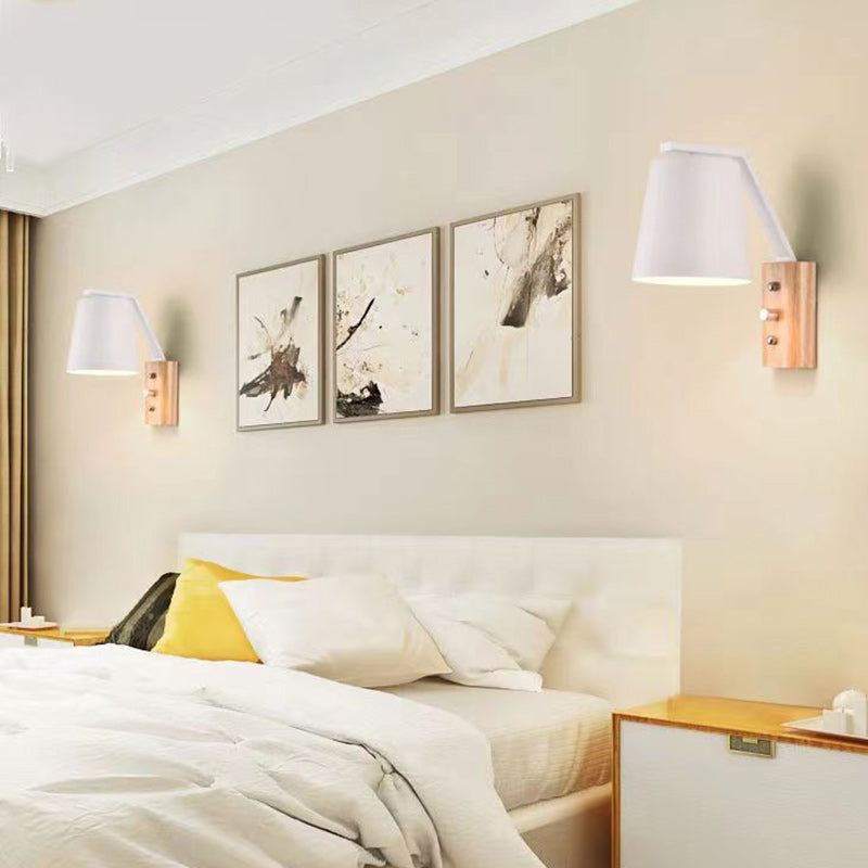 Drum Wood Glass Living Wall Lamp