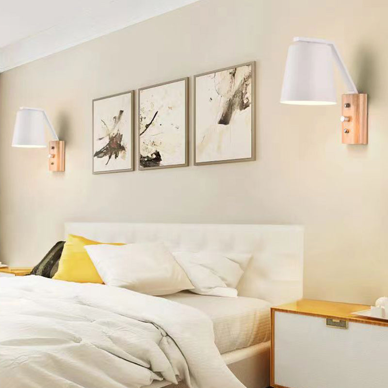Drum Wood Glass Living Wall Lamp