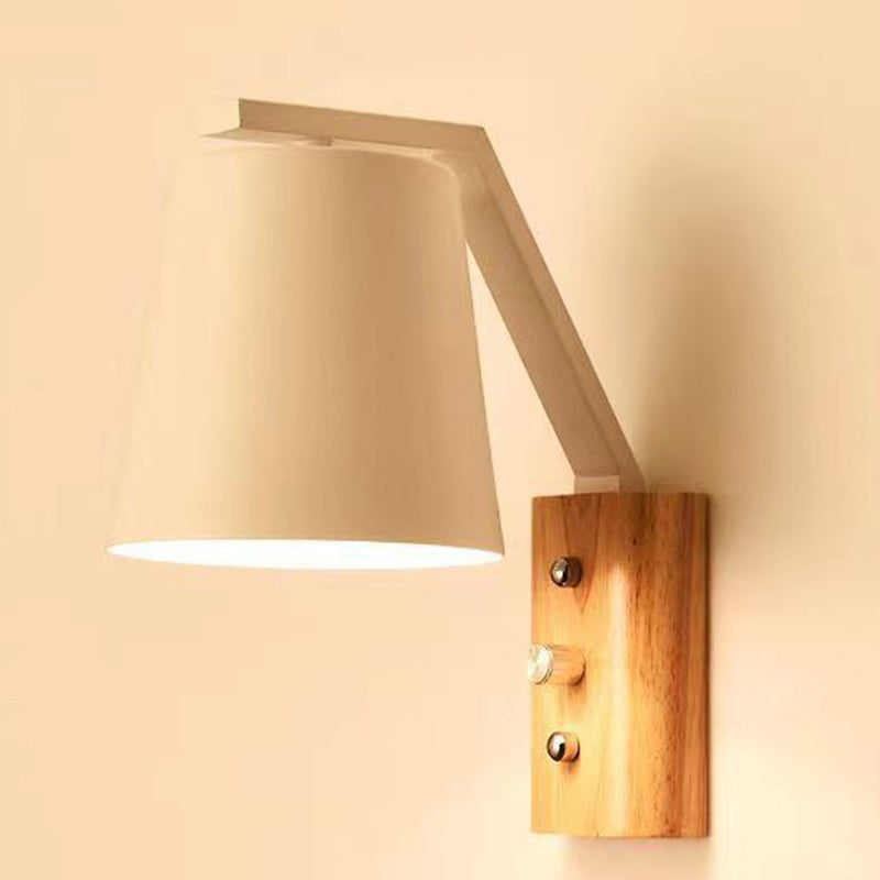 Drum Wood Glass Living Wall Lamp