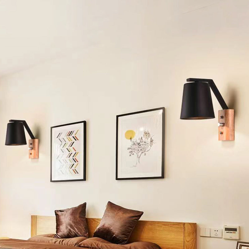Drum Wood Glass Living Wall Lamp