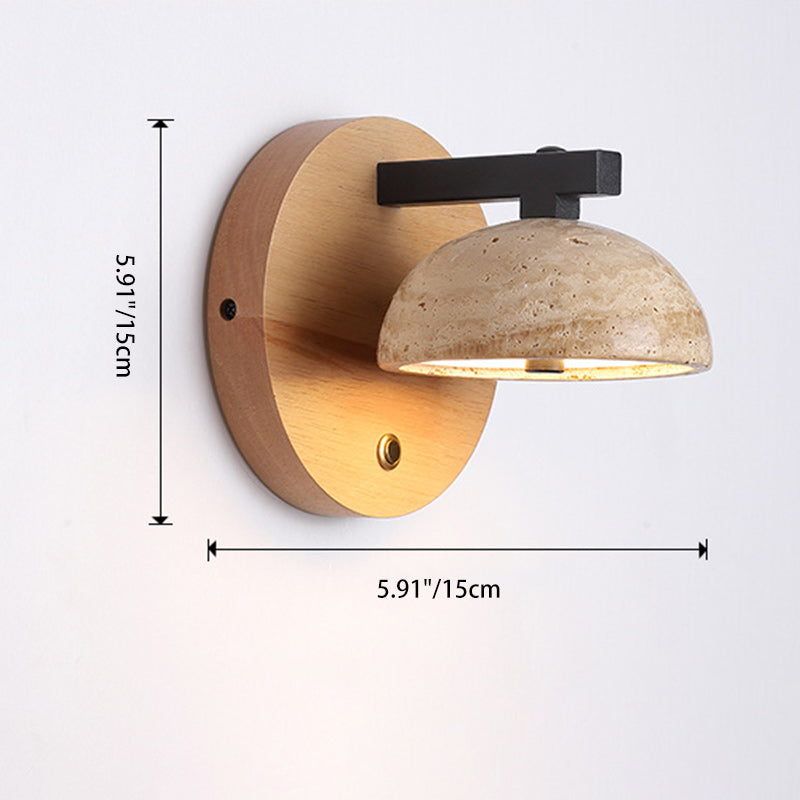 Dome Iron Wood Stone Wall Lamp