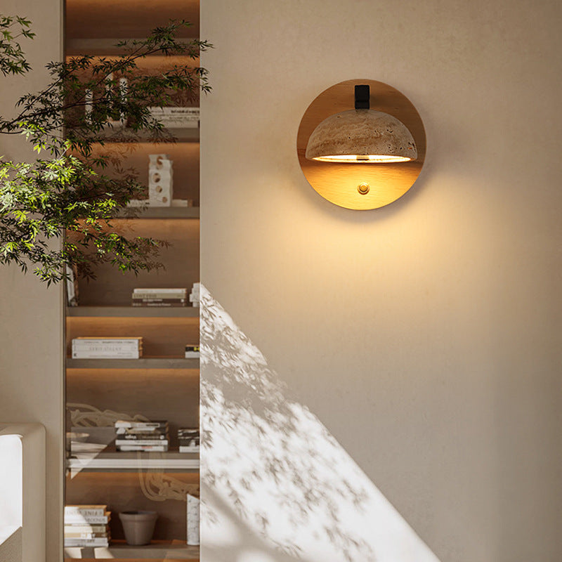 Dome Iron Wood Stone Wall Lamp