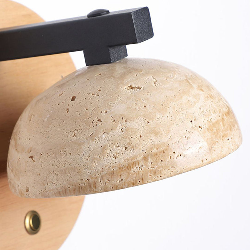 Dome Iron Wood Stone Wall Lamp