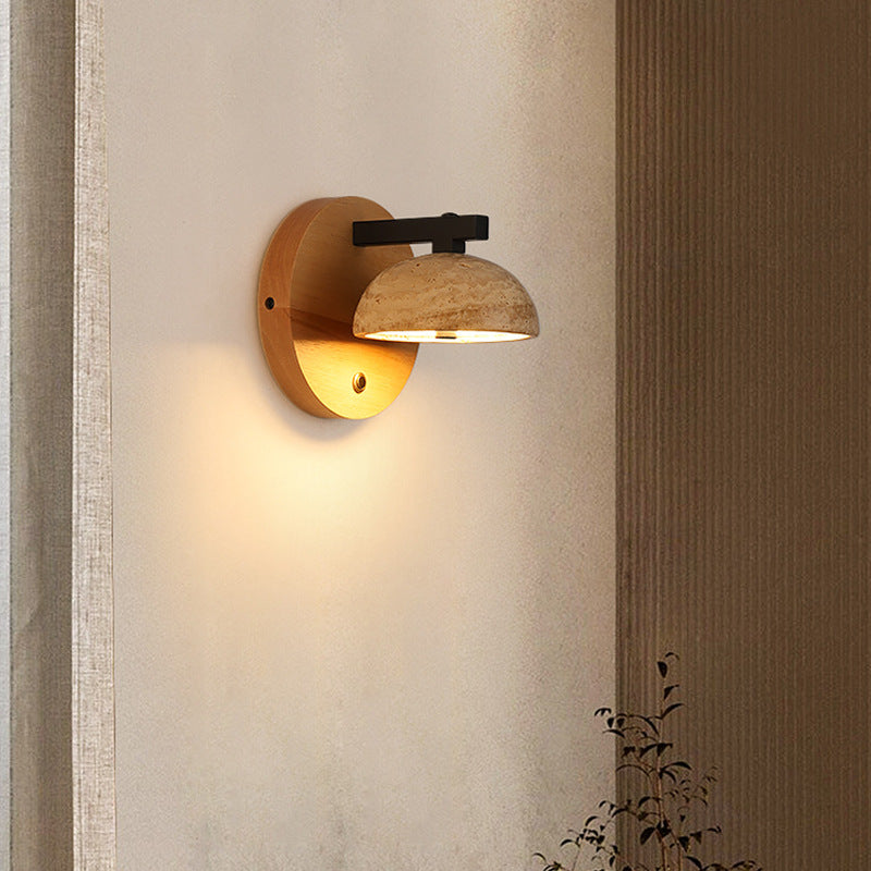 Dome Iron Wood Stone Wall Lamp