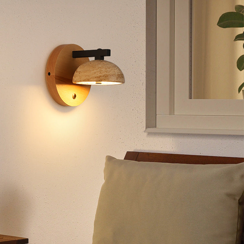 Dome Iron Wood Stone Wall Lamp