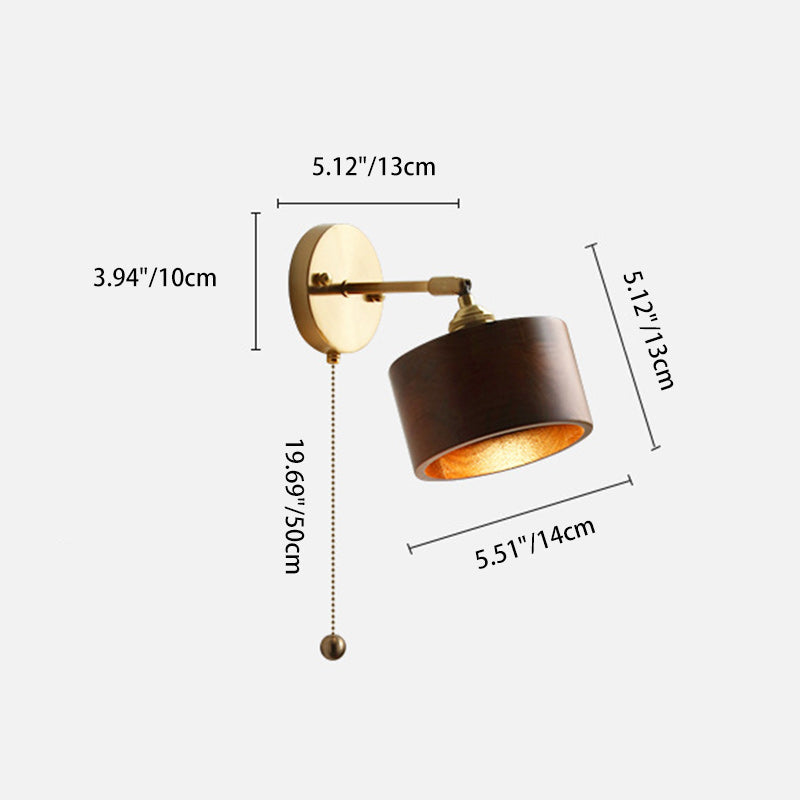 Cylinder Copper Wood Living Wall Lamp