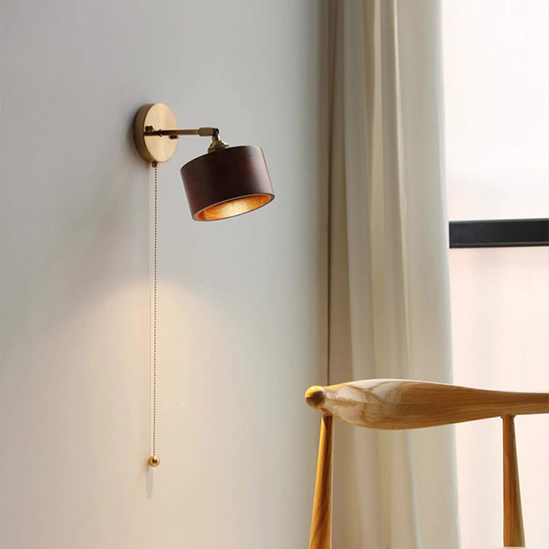 Cylinder Copper Wood Living Wall Lamp