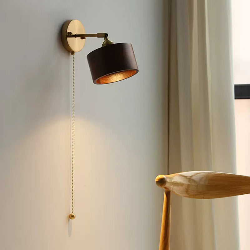 Cylinder Copper Wood Living Wall Lamp