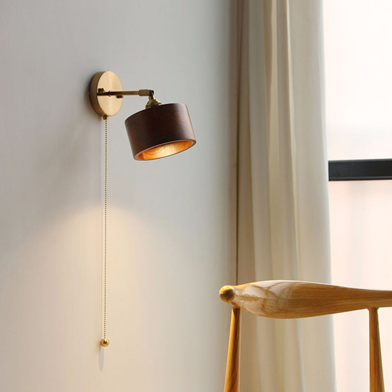 Cylinder Copper Wood Living Wall Lamp