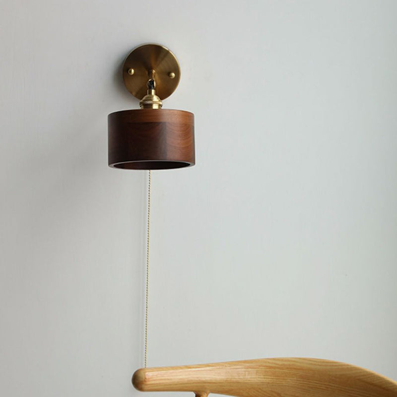 Cylinder Copper Wood Living Wall Lamp