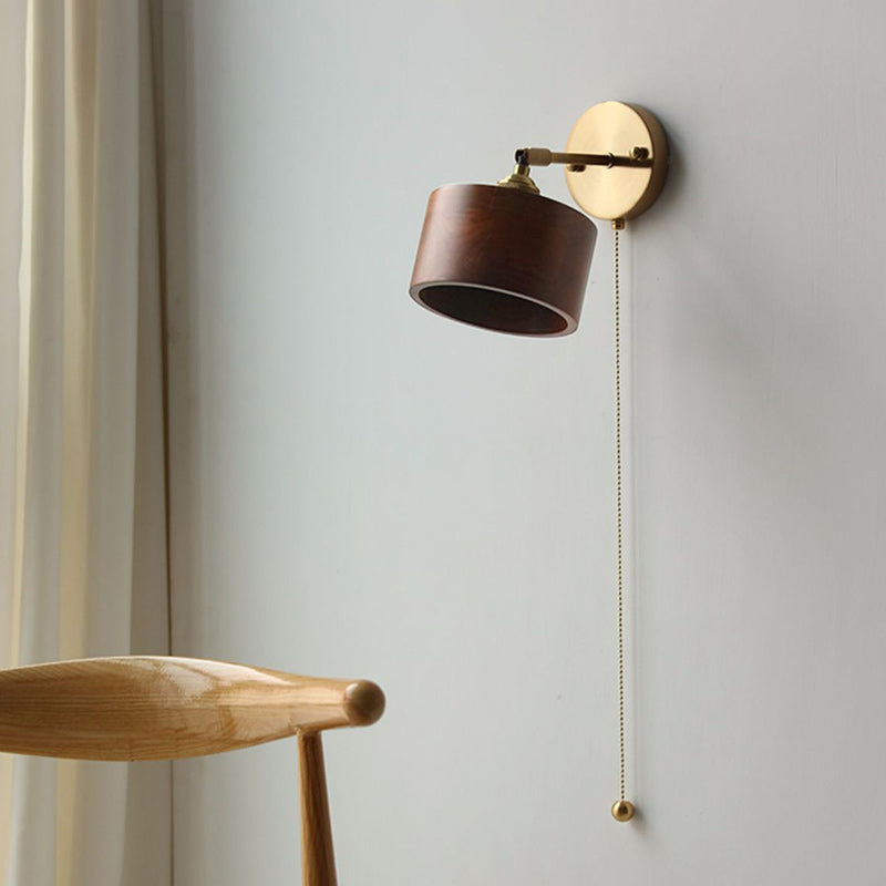 Cylinder Copper Wood Living Wall Lamp