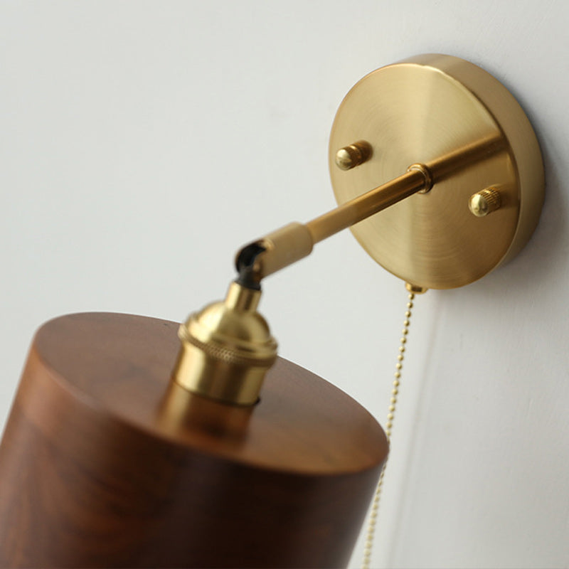 Cylinder Copper Wood Living Wall Lamp
