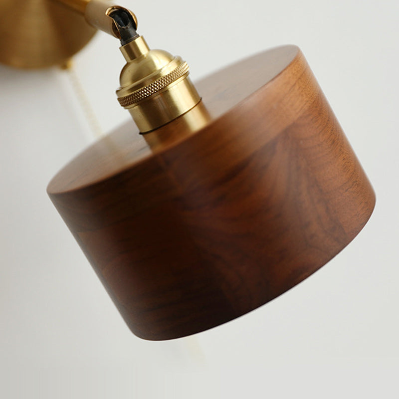 Cylinder Copper Wood Living Wall Lamp