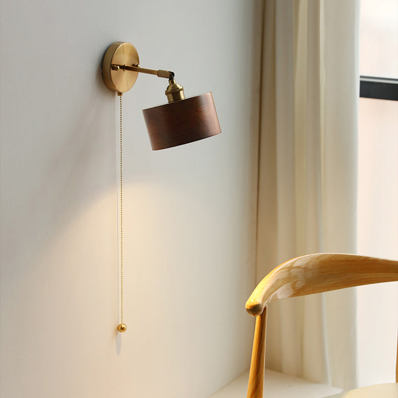 Cylinder Copper Wood Living Wall Lamp