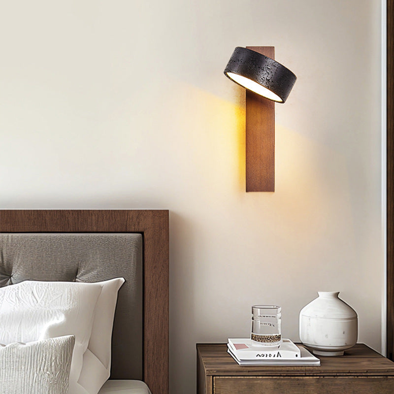 Cylinder Wood Stone Living Wall Lamp