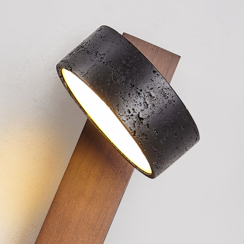 Cylinder Wood Stone Living Wall Lamp