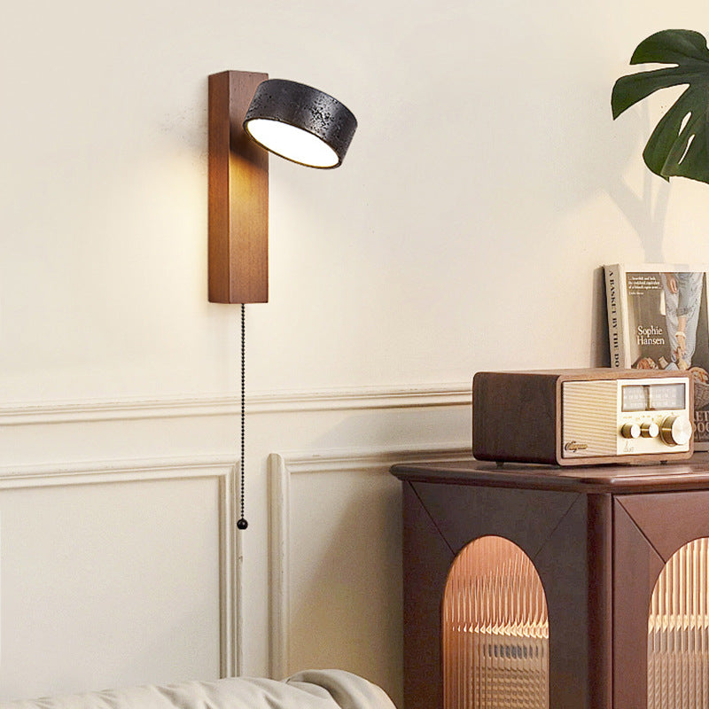 Cylinder Wood Stone Living Wall Lamp