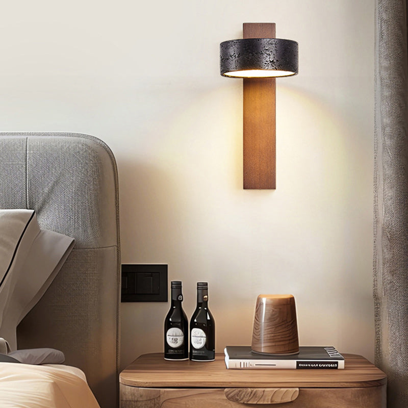 Cylinder Wood Stone Living Wall Lamp