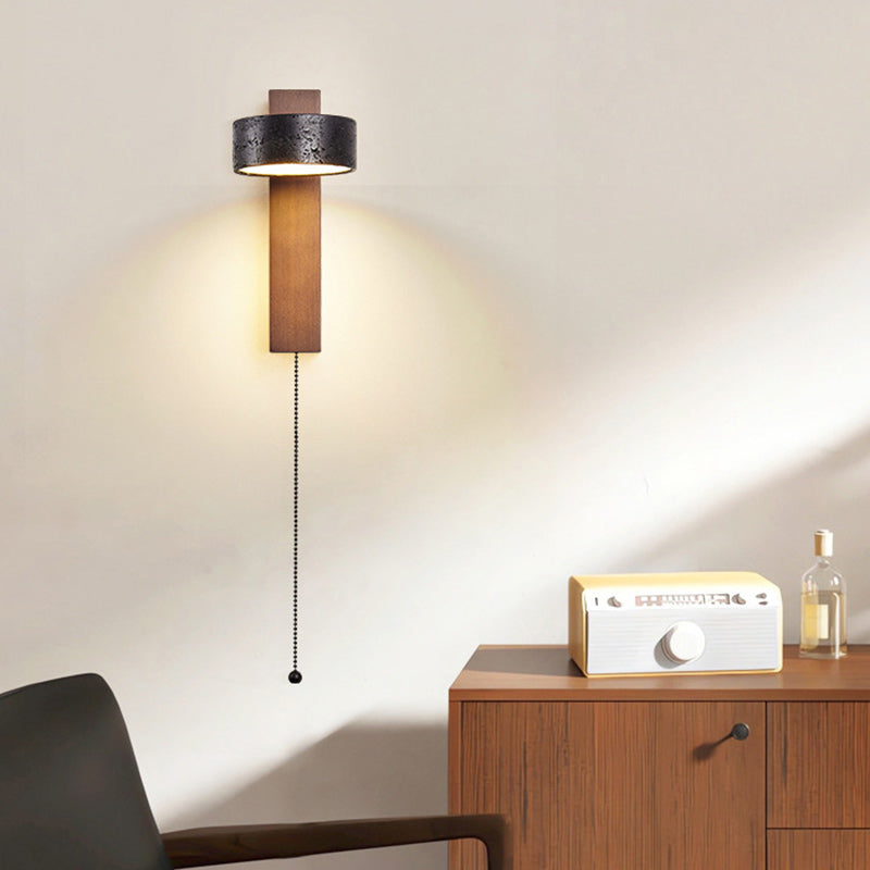 Cylinder Wood Stone Living Wall Lamp
